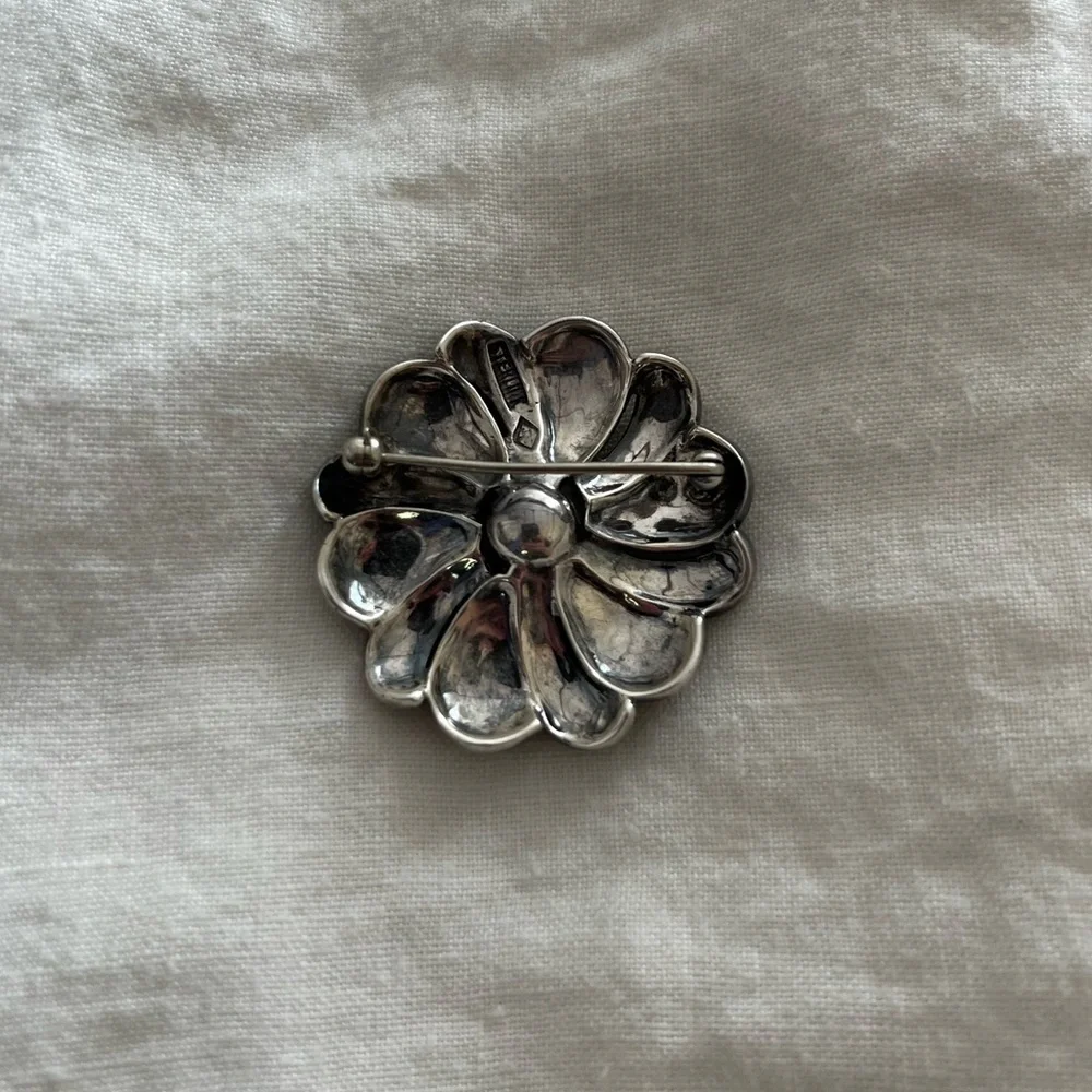 Sterling Silver Marcasite and Freshwater Pearl Brooch Pin